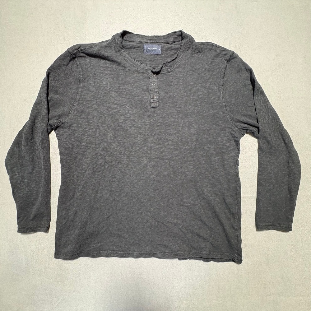 Lucky Brand Mens XXL Charcoal Gray Slub Cotton Long Sleeve Henley Shirt